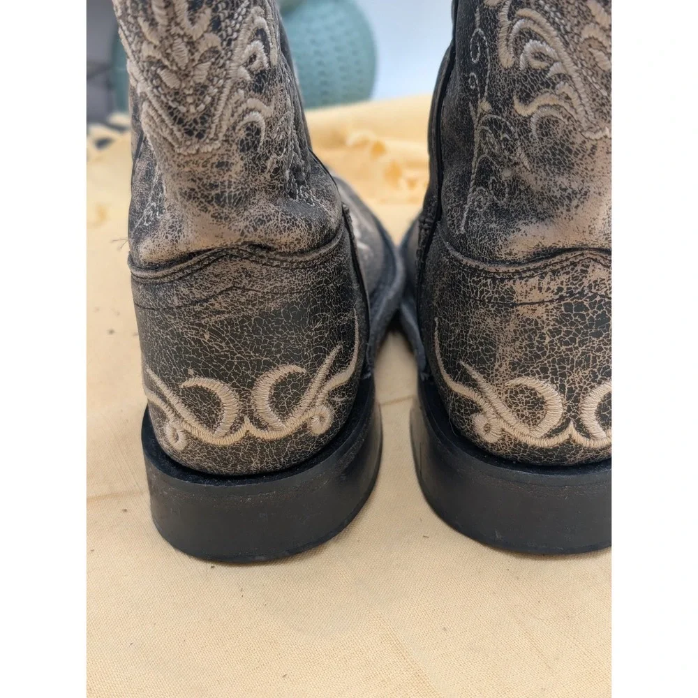 Old West Distressed Charcoal Embroidered Cowboy Boots BSC1825 Coquette Size 2